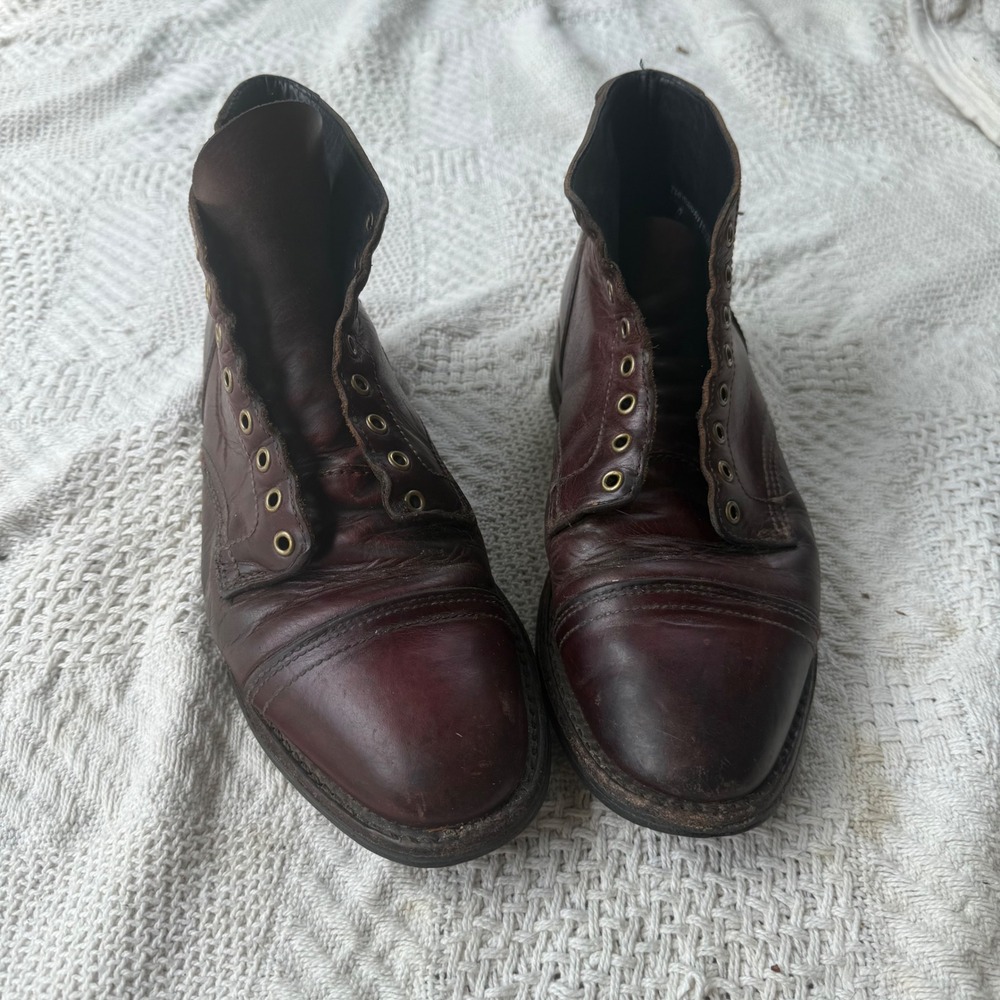 Thursday Boot Co Captain Burgundy Leather Lace Up Cap Toe Boots Mens 9 D preppy